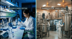 Research peptides vs pharmaceutical peptides differences by Aries Peptide Research